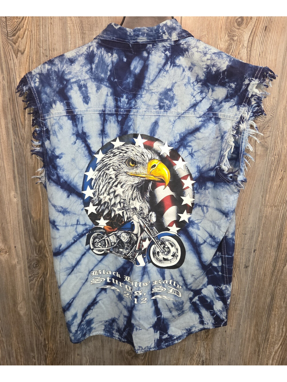 Sturgis Biker Rally 2012 Sleeveless Denim Button Shirt Sz Med American USA Eagle